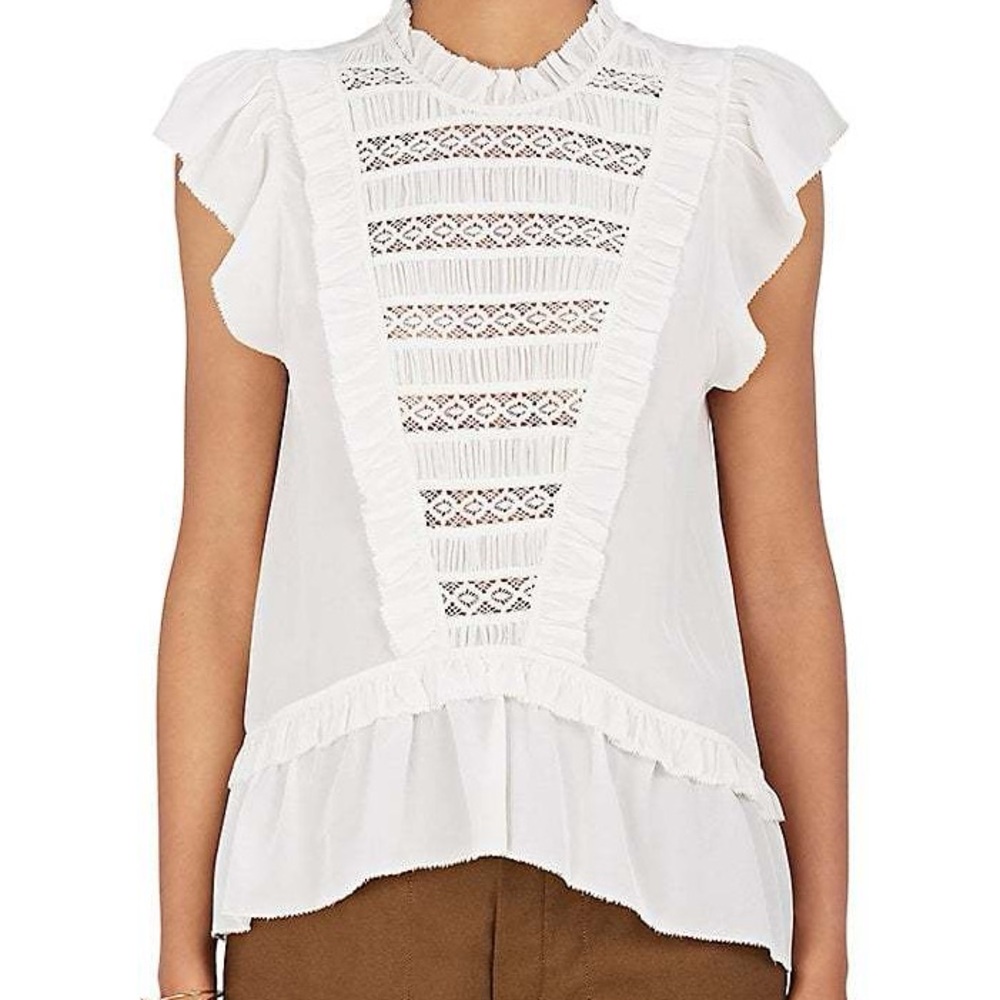 Ulla Johnson White Flutter Sleeve Blouse with Bib Collar